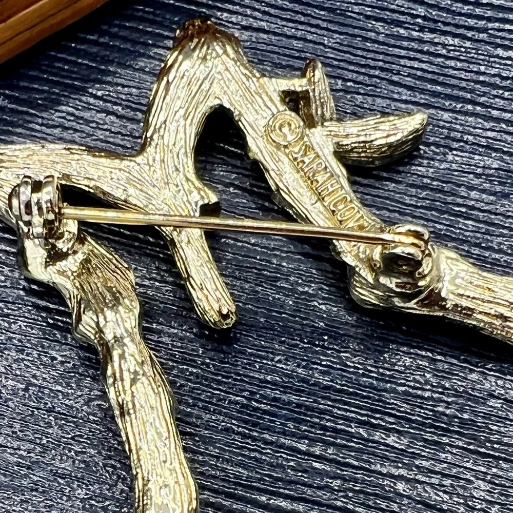 Vintage letter M initial brooch SARAH COVENTRY light gold tree branch stylized